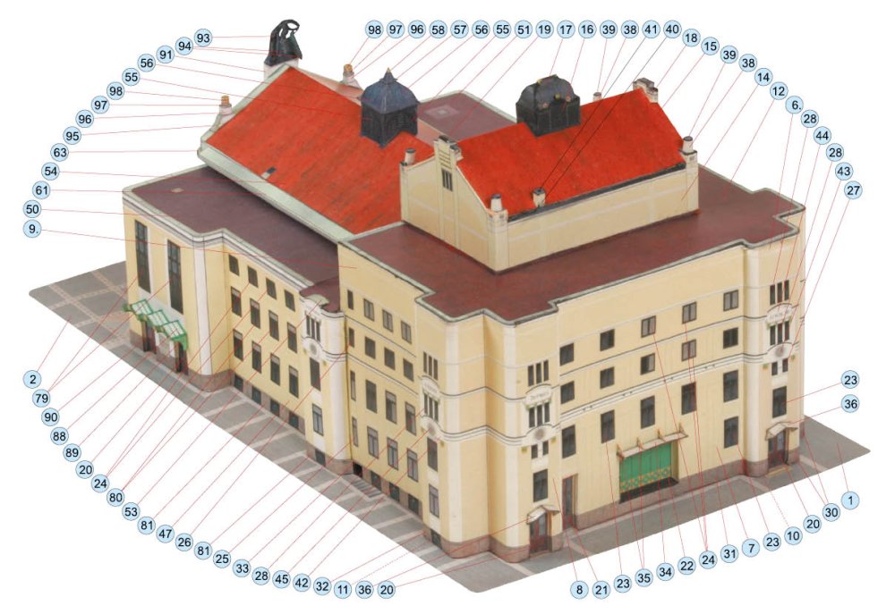 Papírový model městského divadla Pardubice