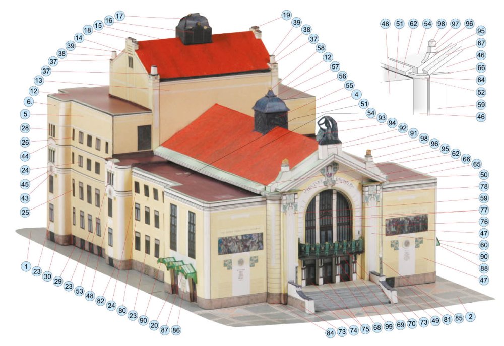 Papírový model městského divadla Pardubice