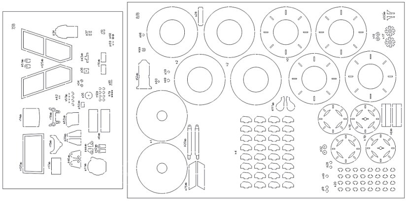 Traktor Ursus C-385 - Laserové doplňky - kostra, díly kol, detaily, dezény