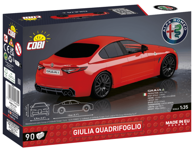 Alfa Romeo Giulia Quadrifoglio - červená - Plastová stavebnica COBI