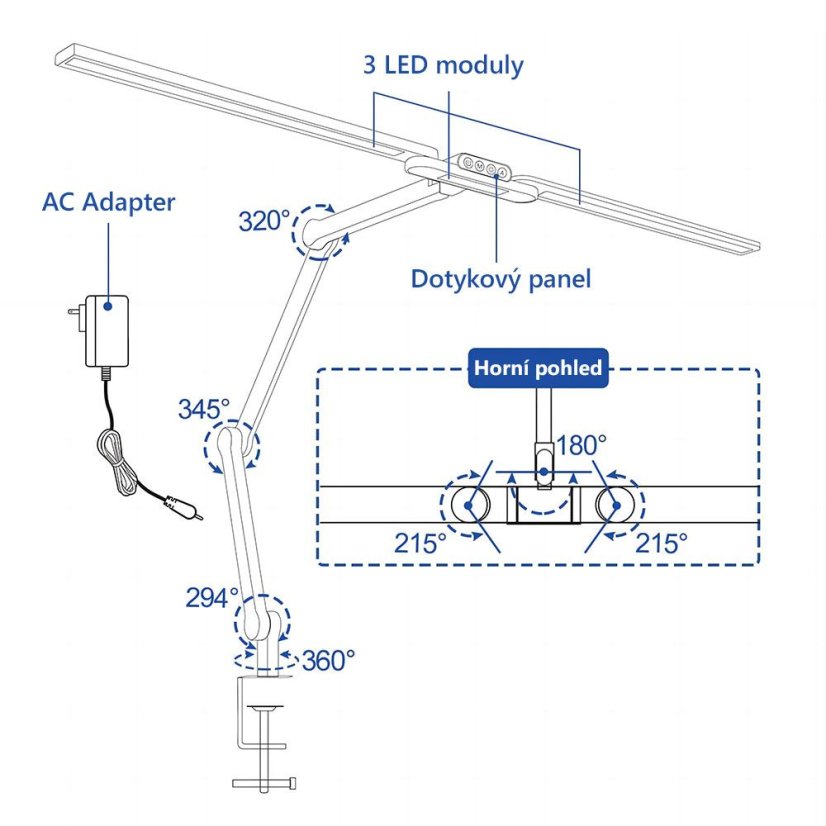 LED stolní pracovní lampa, stmívatelná, 3000 - 6500 K, 24W