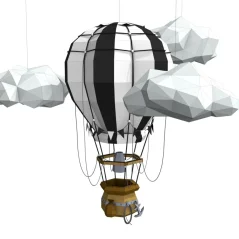Hot air balloon in the clouds - black-white