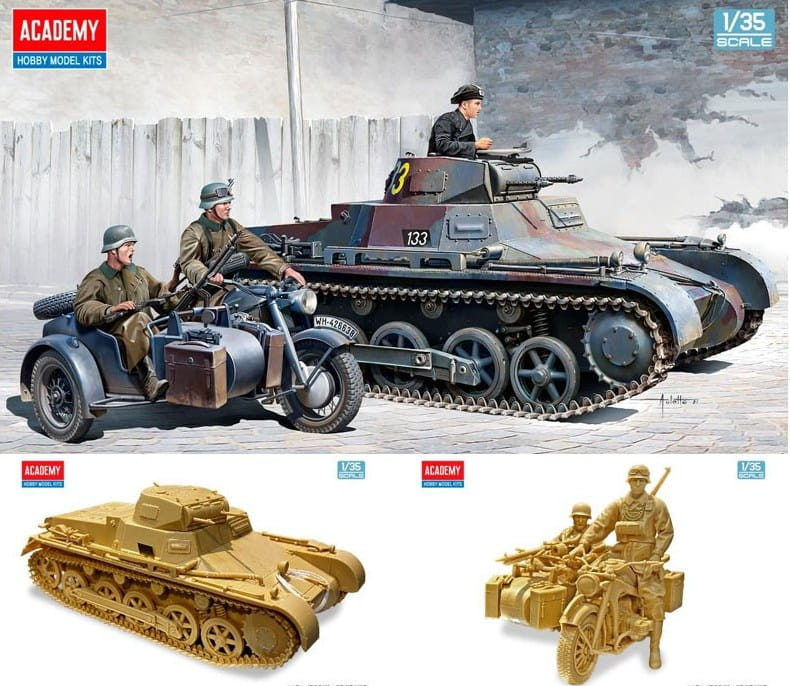 German Panzer I Ausf.B & Motorcycle 1/35