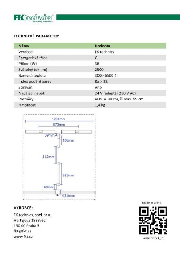LED stolní pracovní lampa, 36 W, 3000 - 6500 K, stmívatelná