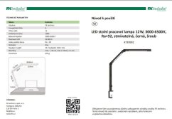 LED stolní pracovní lampa, stmívatelná, 12 W, 3000 - 6500 K