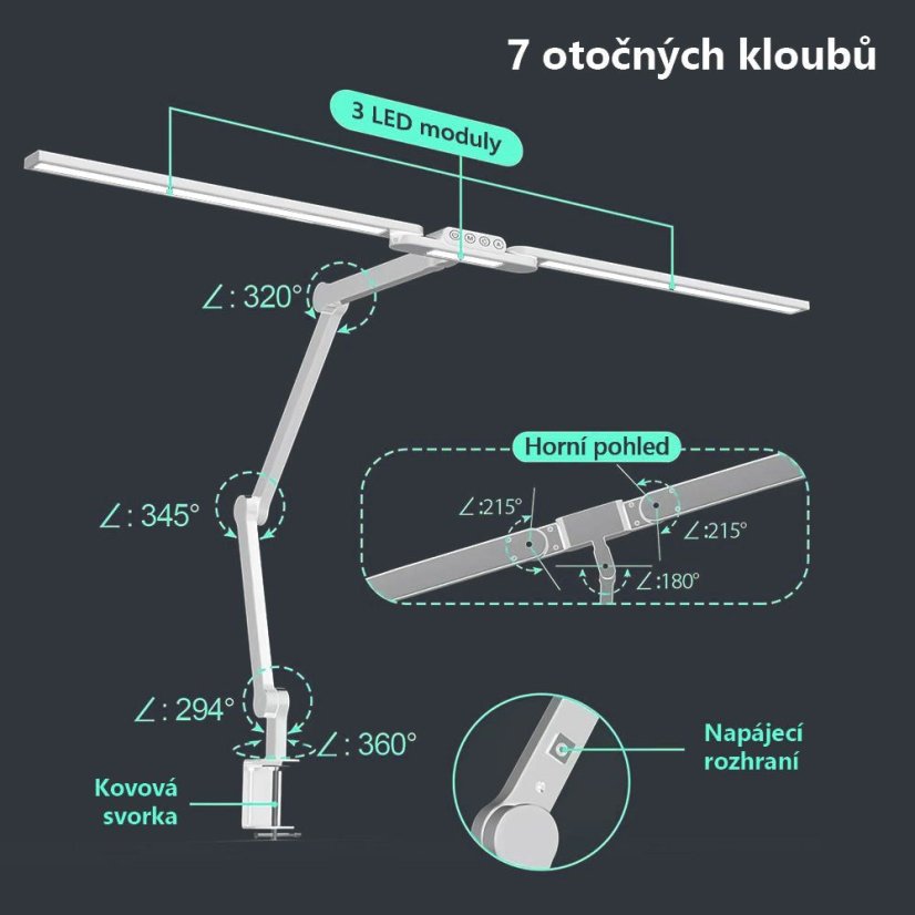 Stolní lampa, 24W, 3000 - 6500 K, stmívatelná