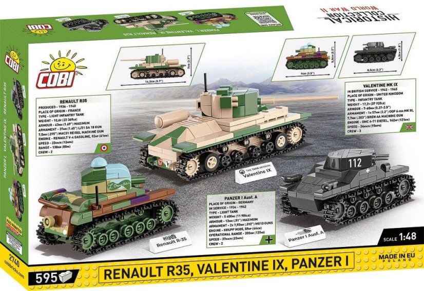Set tanků Renault R35, Valentine IX, Panzer I - Plastová stavebnice COBI