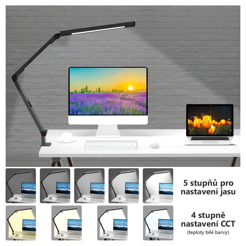 LED stolní pracovní lampa, stmívatelná, 12 W, 3000 - 6500 K