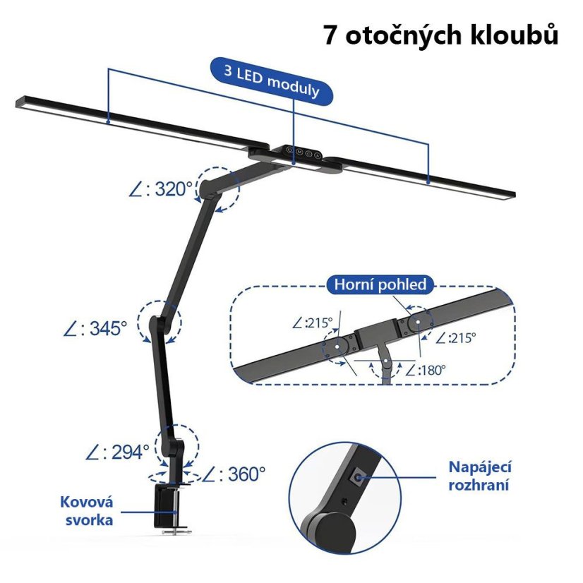 LED stolní pracovní lampa, stmívatelná, 3000 - 6500 K, 24W