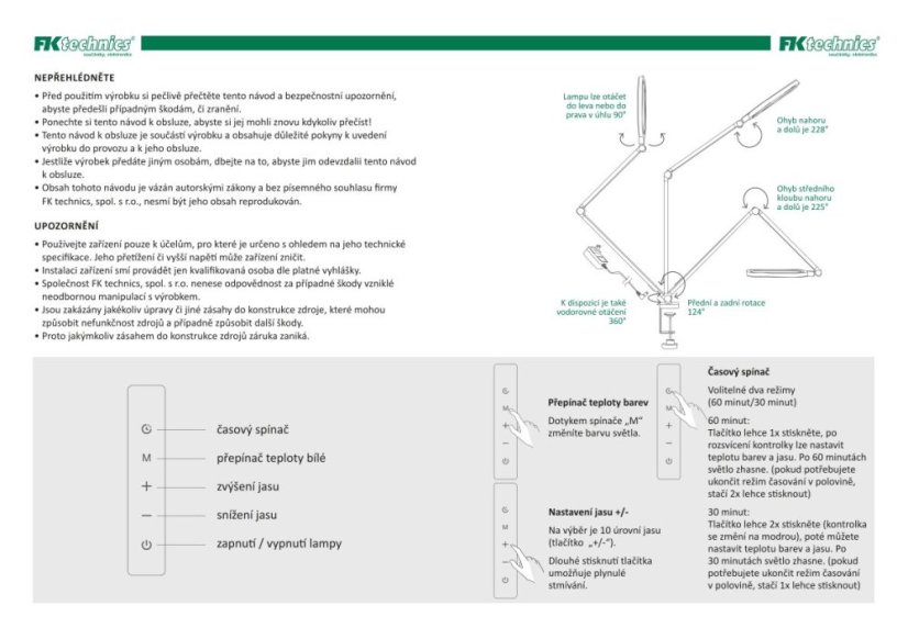 Stolní lampa, 15W, 3000 - 6500 K, stmívatelná