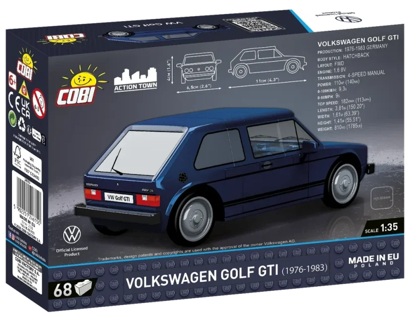Volkswagen Golf GTI 1976 - modrý - Plastová stavebnice COBI