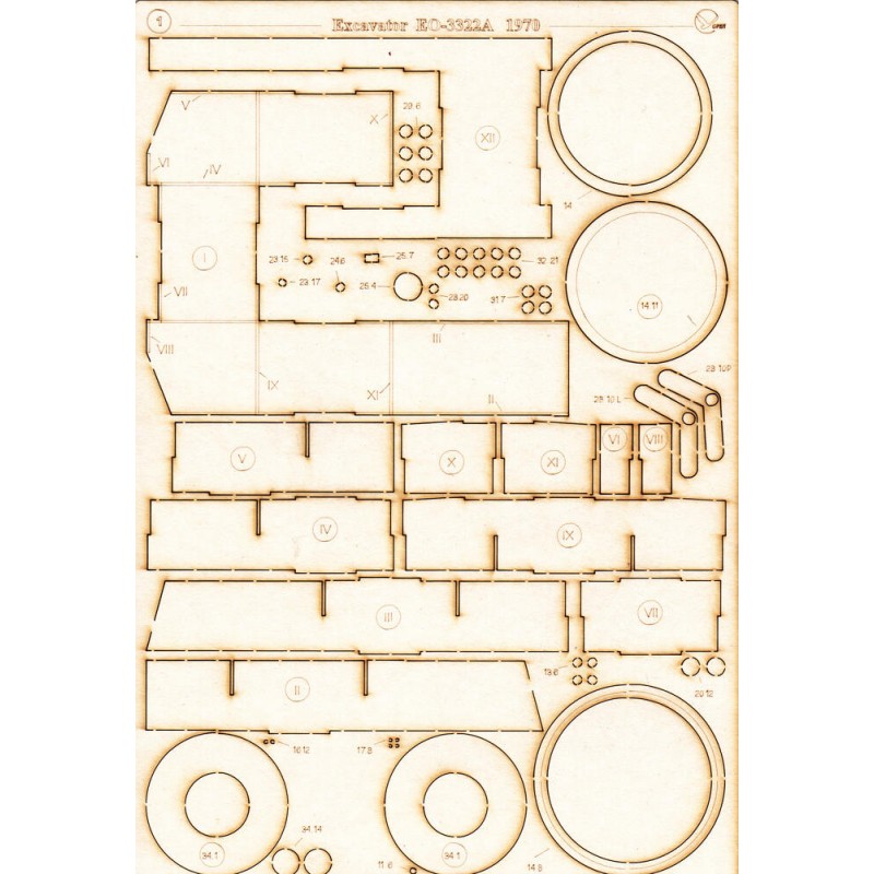 Bagr EO-3322A - Laserové doplňky - kostra, díly kol, dezény