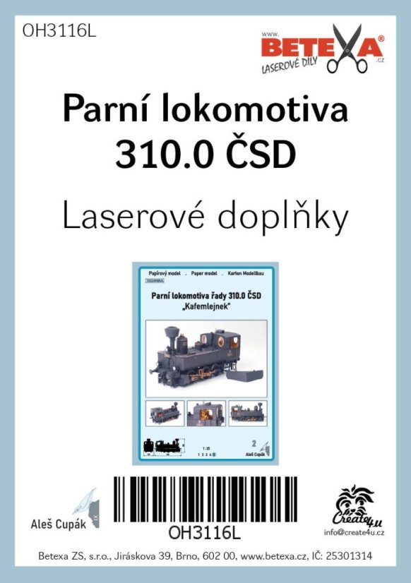 Parní lokomotiva řady 310.0 ČSD - Laserové doplňky - kostra, detaily