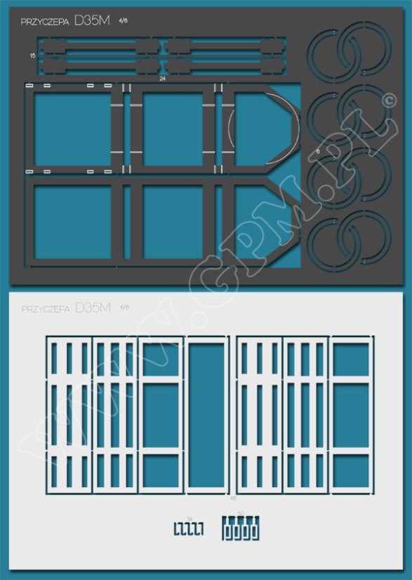 Zemědělský přívěs D35M - Laserové doplňky - kostra, díly kol, detaily, dezény