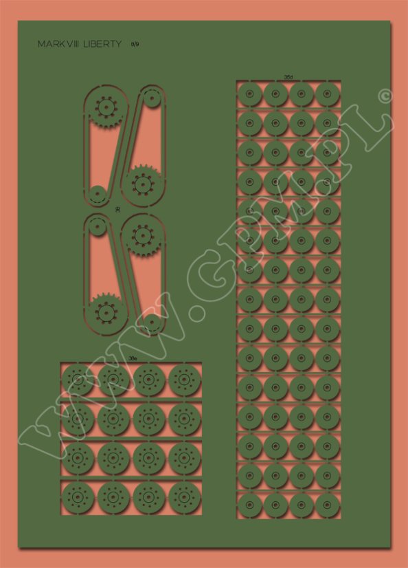 Mark VIII Liberty - Laserové doplňky - kostra, díly kol, detaily