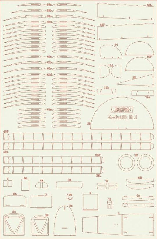 Průzkumný letoun Aviatik B.I - Laserové doplňky - kostra, detaily