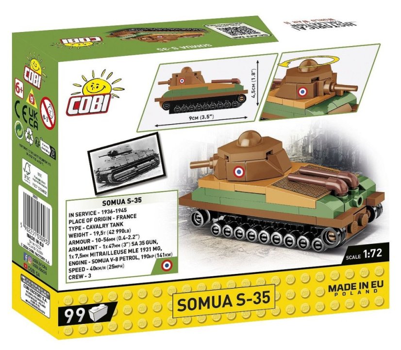 Mini Tanky - Somua S-35 WW II - Plastová stavebnice COBI