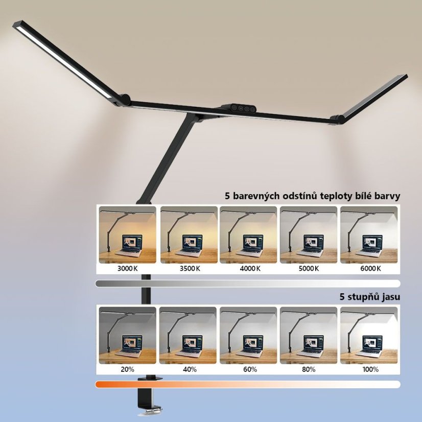 LED stolná pracovná lampa, 36 W, 3000 - 6500 K, stmievateľná