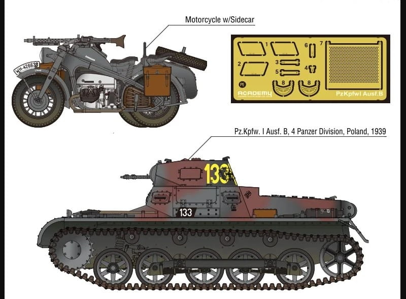 German Panzer I Ausf.B & Motorcycle 1/35