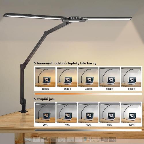 LED stolní pracovní lampa, stmívatelná, 3000 - 6500 K, 24W-černá