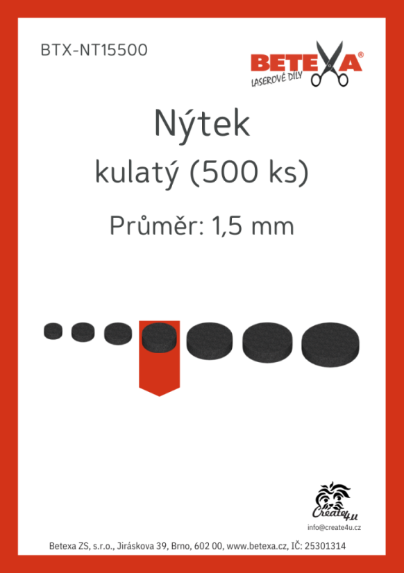 Nýtek kulatý, 1,5mm, 500ks