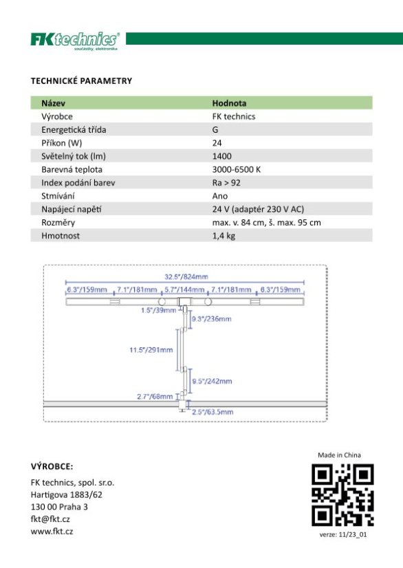LED stolní pracovní lampa, 24 W, 3000 - 6500 K, stmívatelná