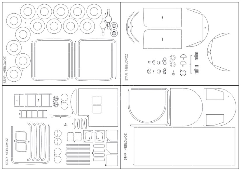 Autobus MEBLOWÓZ STAR 27 N38 - Laserové doplňky - kostra, díly kol, dezény
