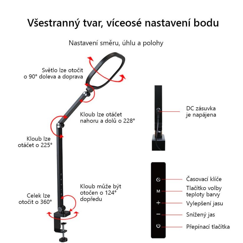 Stolní lampa, 15W, 3000 - 6500 K, stmívatelná