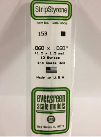 Plastový profil čtvercový, 1,5x1,5mm, délka 350mm