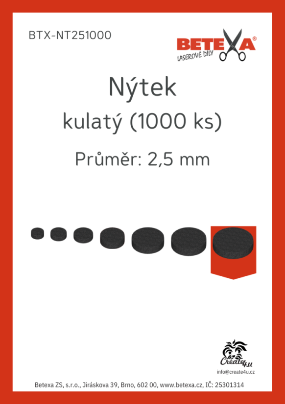 Nýtek kulatý, 2,5mm, 1000ks