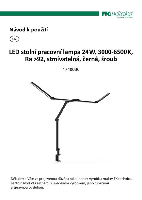 LED stolná pracovná lampa, 36 W, 3000 - 6500 K, stmievateľná