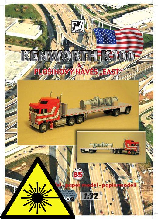 KENWORTH K100 s plošinovým návěsem EAST - Laserové doplňky