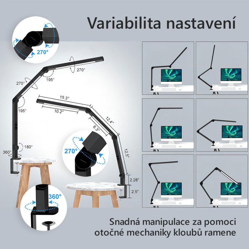 LED stolní pracovní lampa, stmívatelná, 12 W, 3000 - 6500 K