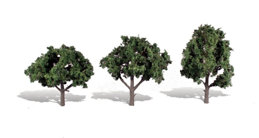 Listnaté stromky - Tmavě zelená - 10,1cm - 12,7cm - 3ks