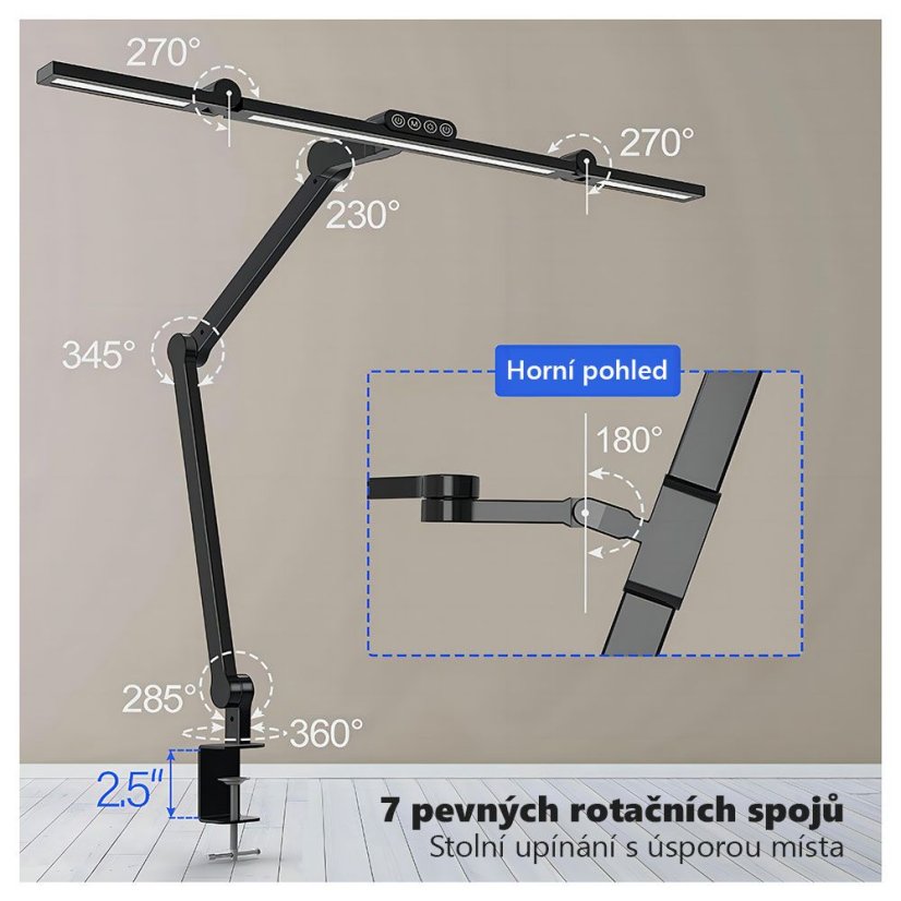 LED stolní pracovní lampa, stmívatelná, 24 W, 3000 - 6500 K