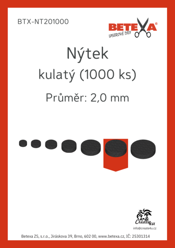 Nýtek kulatý, 2,0mm, 1000ks