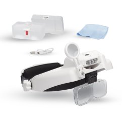 Magnifying work glasses with interchangeable lenses and LED (USB)
