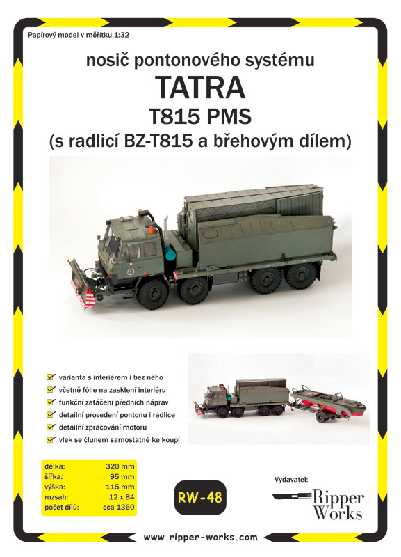 Nosič pontonového sytému Tatra 815 PMH s radlicí a břehovým dílem