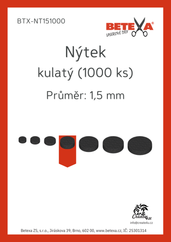 Nýtek kulatý, 1,5mm, 1000ks
