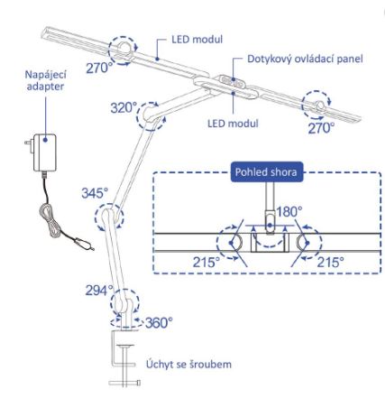 LED stolní pracovní lampa, 24 W, 3000 - 6500 K, stmívatelná