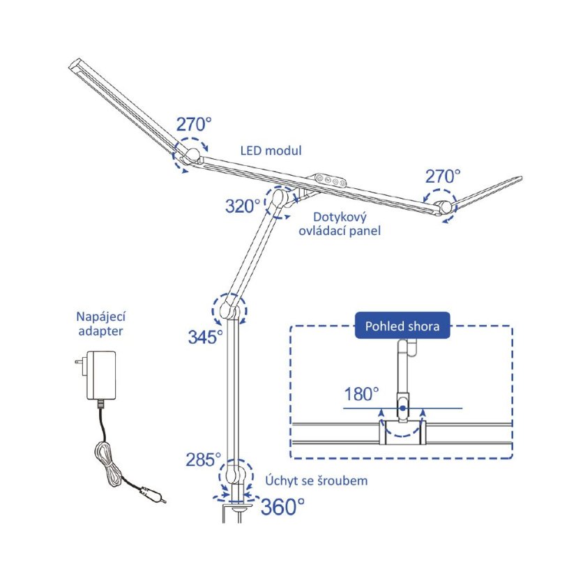 LED stolná pracovná lampa, 36 W, 3000 - 6500 K, stmievateľná