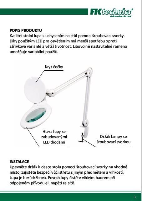 Stolní lupa s osvětlením LED, 8D, 3X