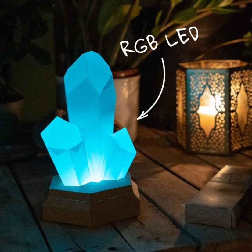 Svítící krystal - bílý + dřevo