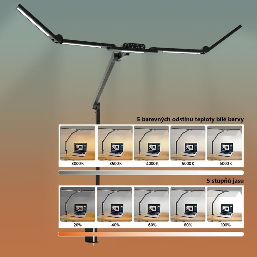 LED stolní pracovní lampa, 24 W, 3000 - 6500 K, stmívatelná