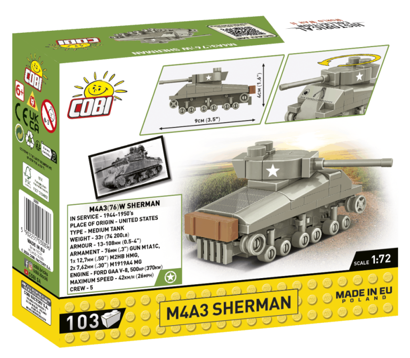 Mini Tanky - Sherman M4A1 WW II - Plastová stavebnice COBI