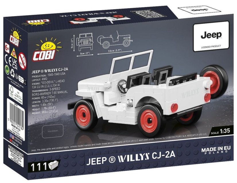 Jeep Willys CJ-2A - biely - Plastová stavebnica COBI