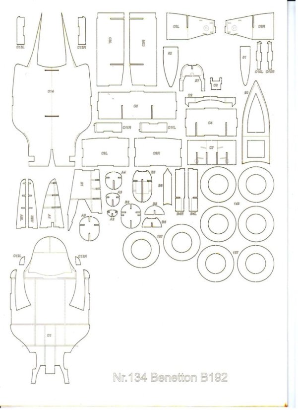 Formule Benetton B 192 - Laserové doplňky - kostra, díly kol