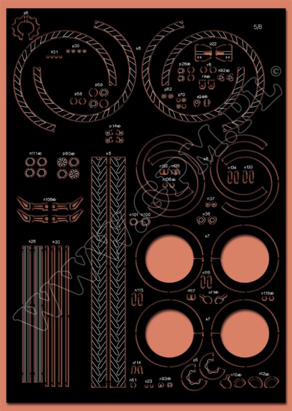 Traktor Ursus C-385 - Laserové doplňky - kostra, díly kol, detaily, dezény