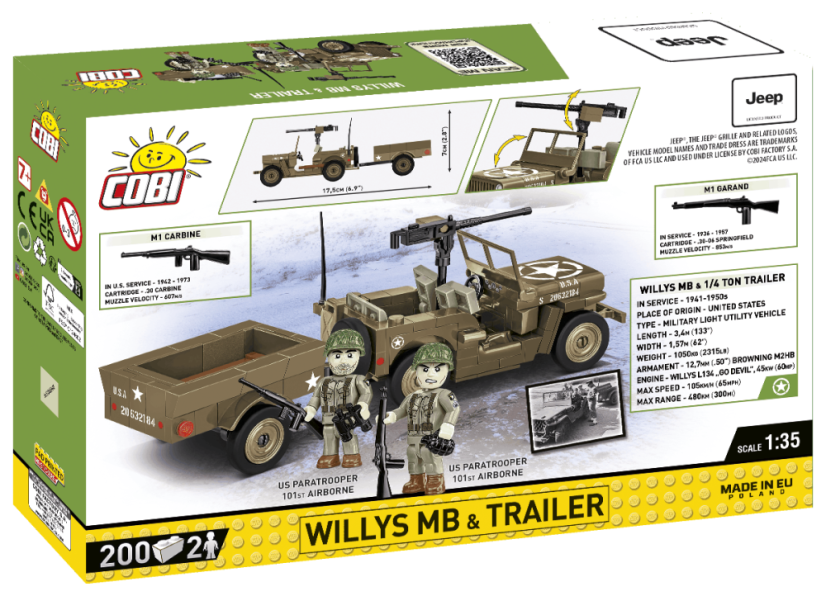 Jeep Willys MB + přívěs  WWII - Plastová stavebnice COBI