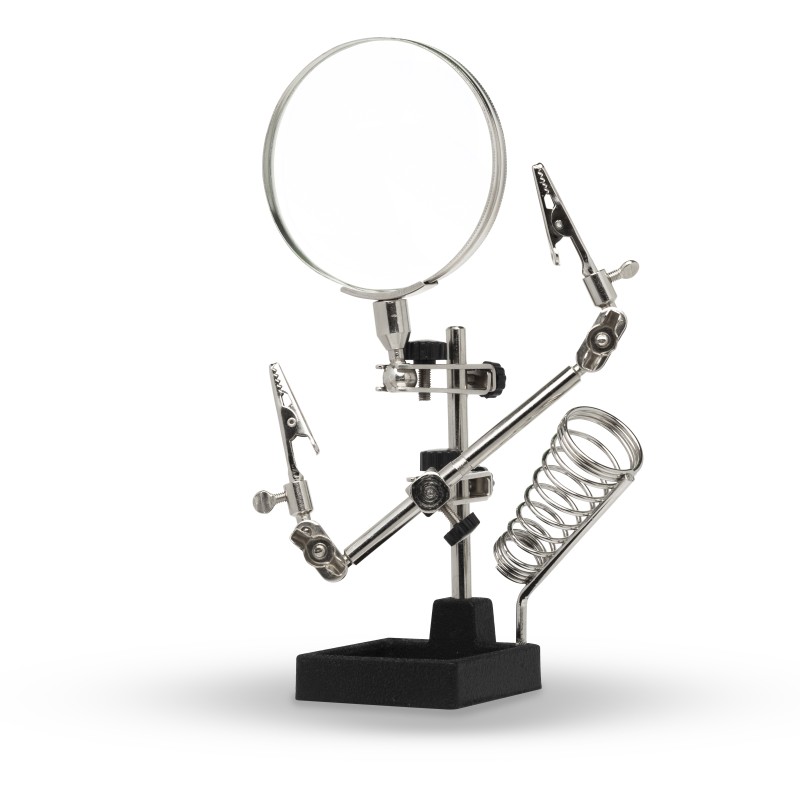 Stojánek s lupou a dvěma přidržovacími svorkami